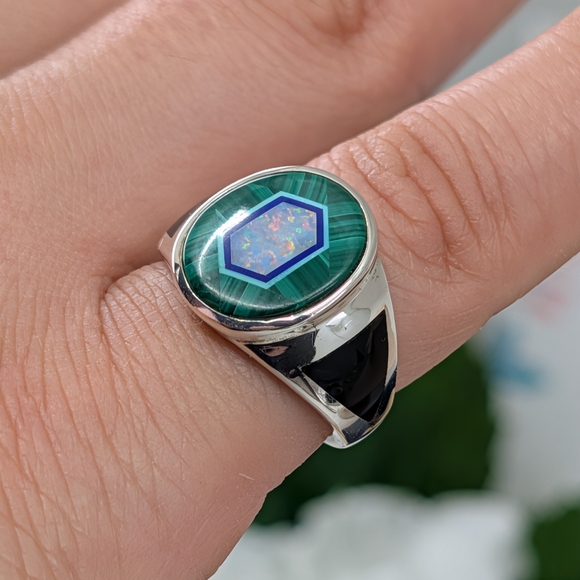 Whitney Kelly 925 Silver Malachite Opal Ring Sz 5.75 - Picture 7 of 17